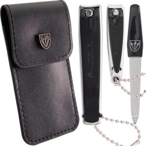 3 Swords Germany Nail Clipper Set with Metal File & Case, Black Edition
