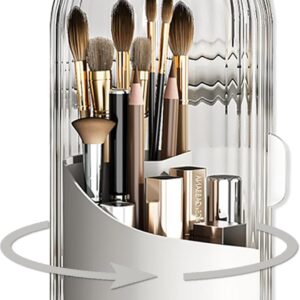 360° Rotating Dustproof Makeup Brush Holder with Lid for Vanity & Bathroom