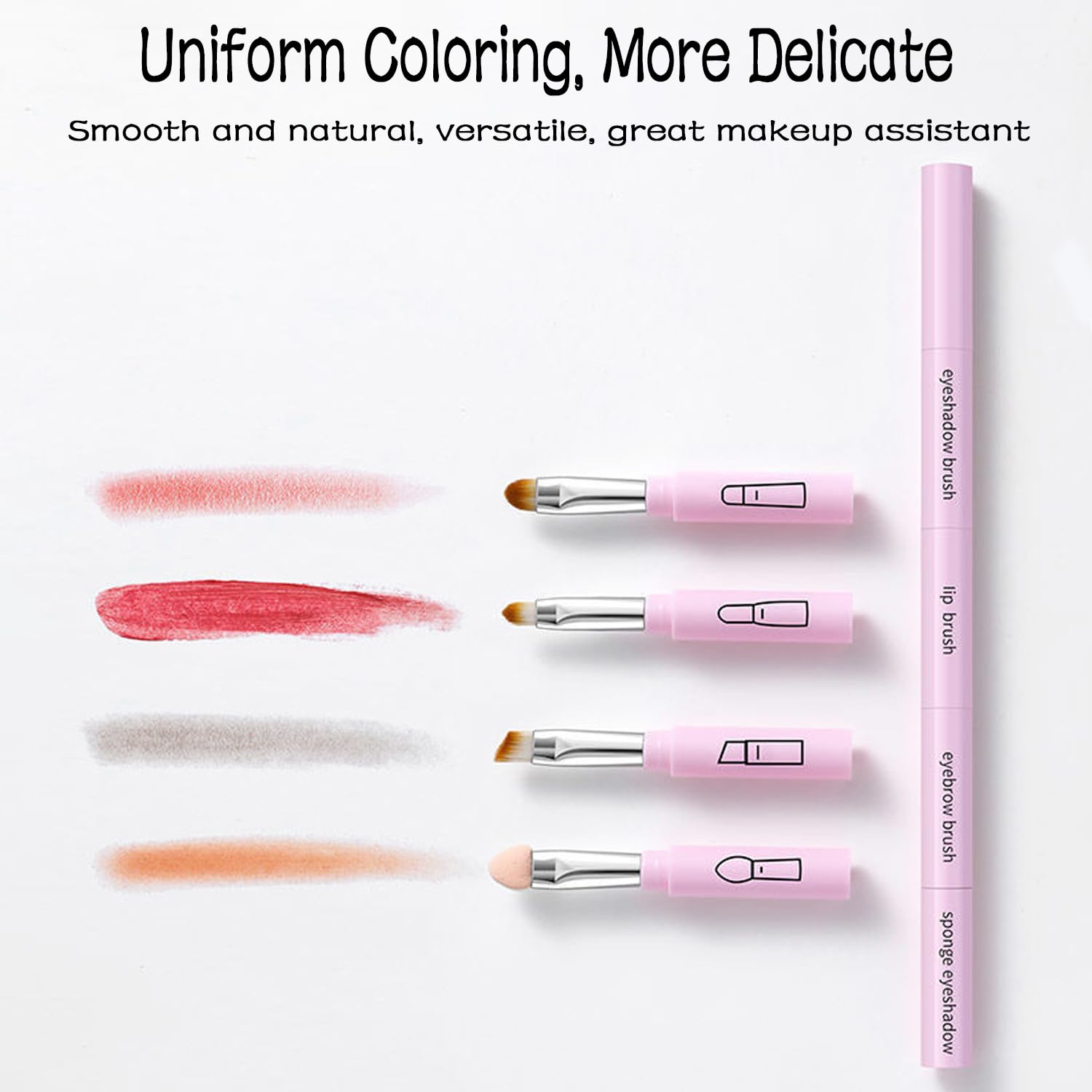 4-in-1 Portable Makeup Brush Set: Eyeshadow, Eyebrow, Lip & Screw Brush (Black/Pink) - Image 5