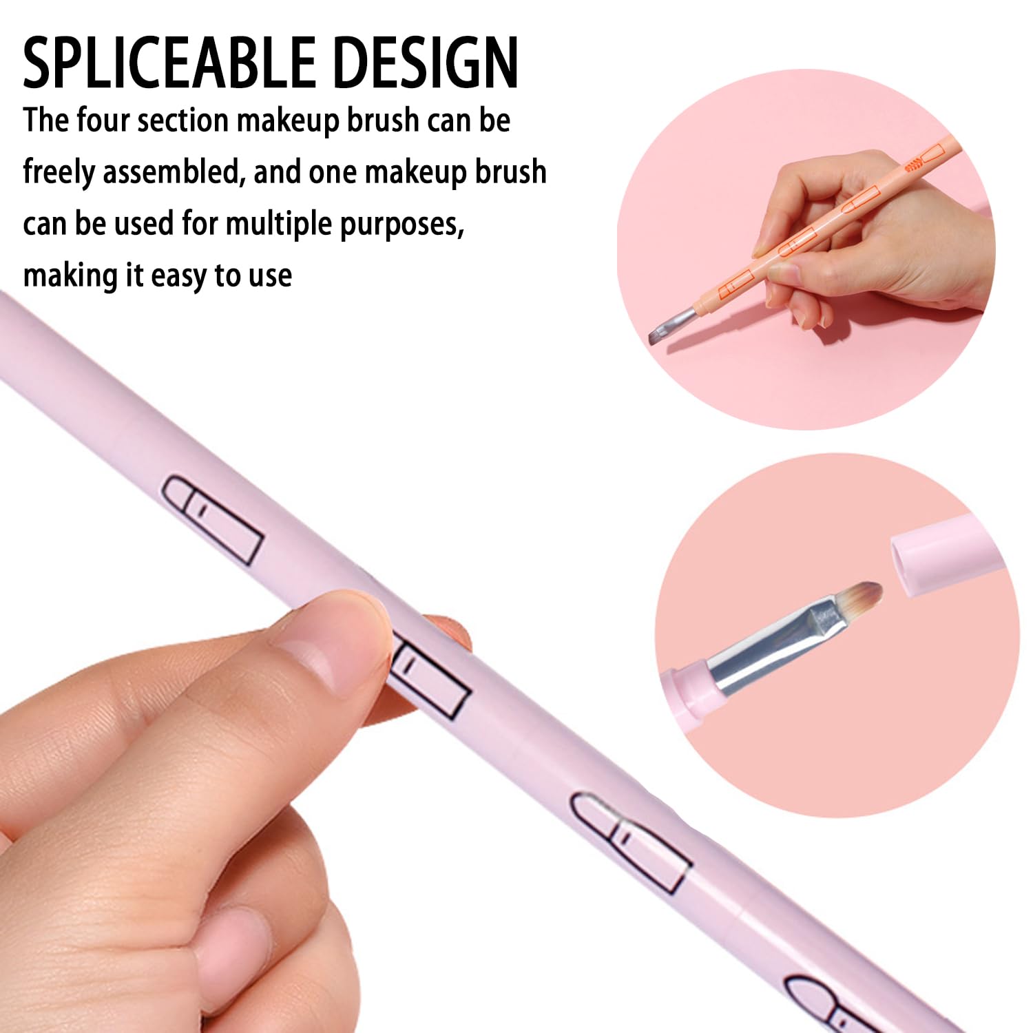 4-in-1 Portable Makeup Brush Set: Eyeshadow, Eyebrow, Lip & Screw Brush (Black/Pink) - Image 3