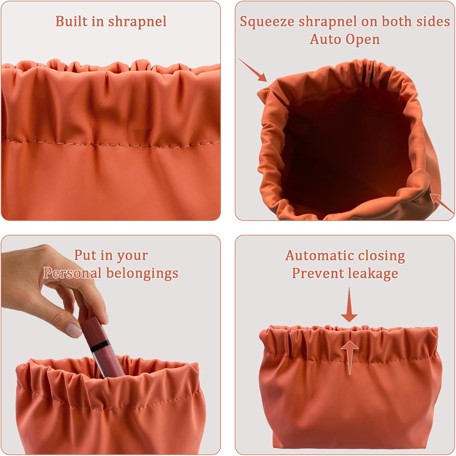 4 Pcs Small Makeup Bag, Small Purse Organizer Portable Popper Organizer Mini Cosmetic Bag Waterproof Pouch for Women Travel Self-closing Small Travel Kit Lipstick Cosmetic Storage Bag (B) - Image 3