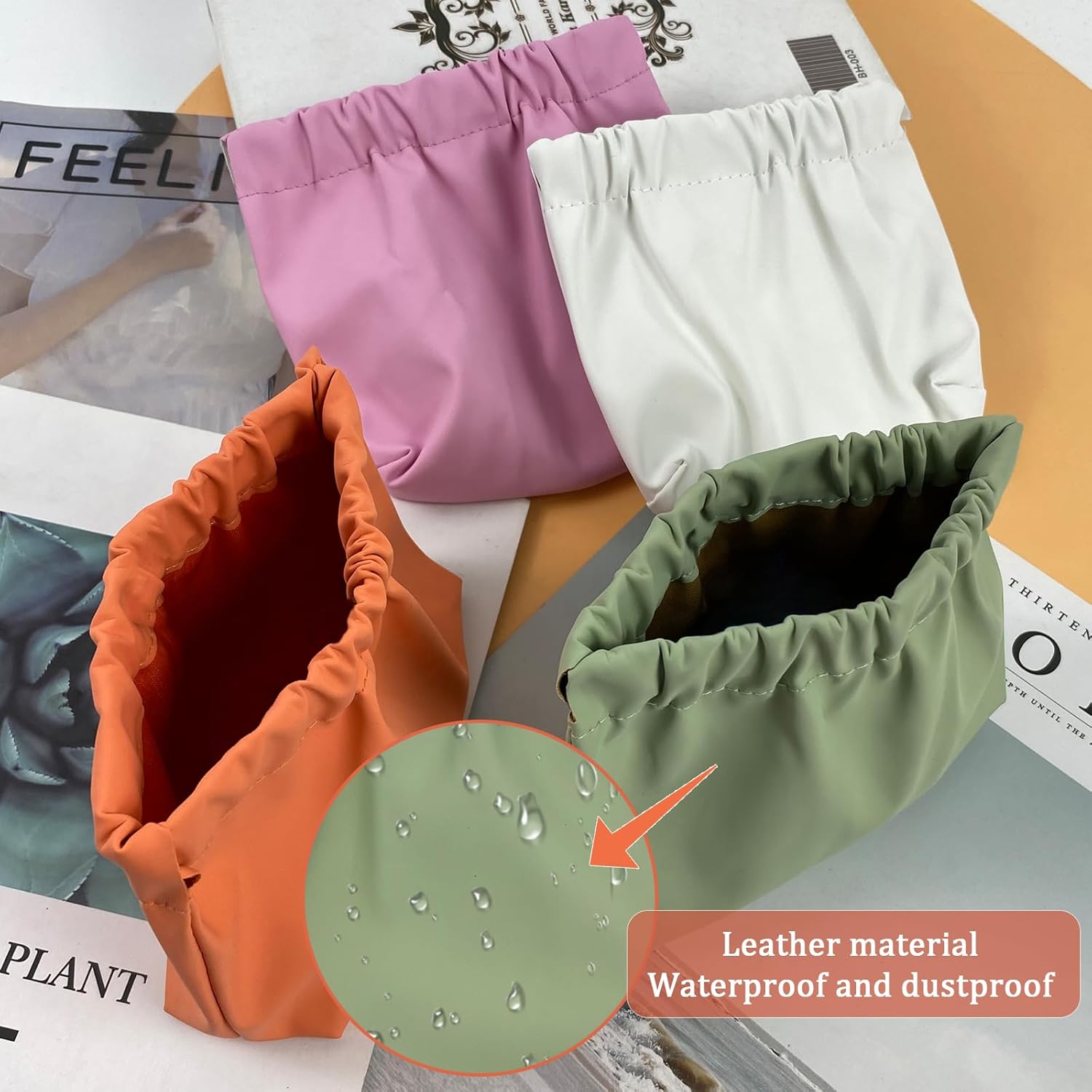 4 Pcs Small Makeup Bag, Small Purse Organizer Portable Popper Organizer Mini Cosmetic Bag Waterproof Pouch for Women Travel Self-closing Small Travel Kit Lipstick Cosmetic Storage Bag (B) - Image 5
