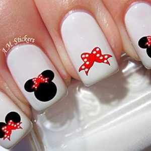 Minnie Mouse Red Bow Water Nail Art Transfers Stickers Decals - Set of 66 - A1223