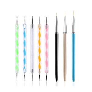 5PCS Dotting Pens & 3PCS Nail Brushes for Nail Art Design