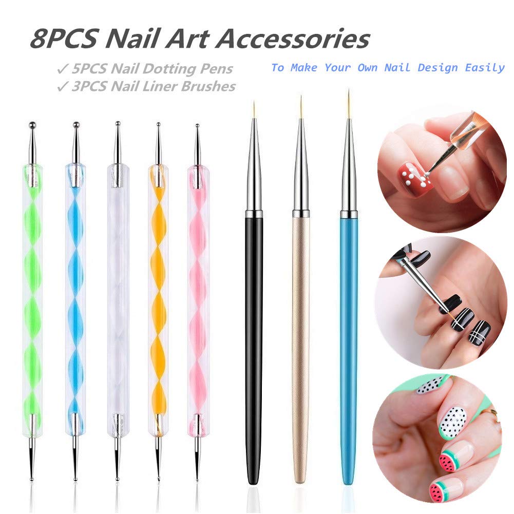 5PCS Dotting Pens & 3PCS Nail Brushes for Nail Art Design - Image 2