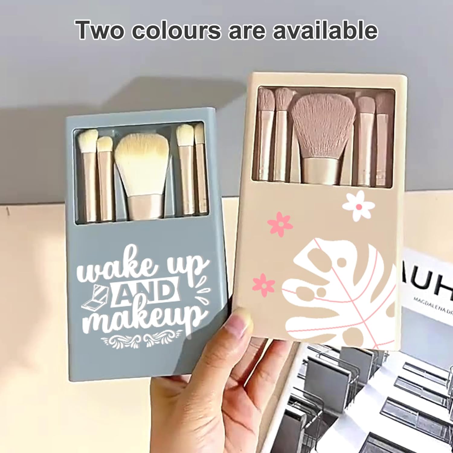 5pcs Portable Makeup Brush Set with Storage Box and Mirror for Travel - Image 4