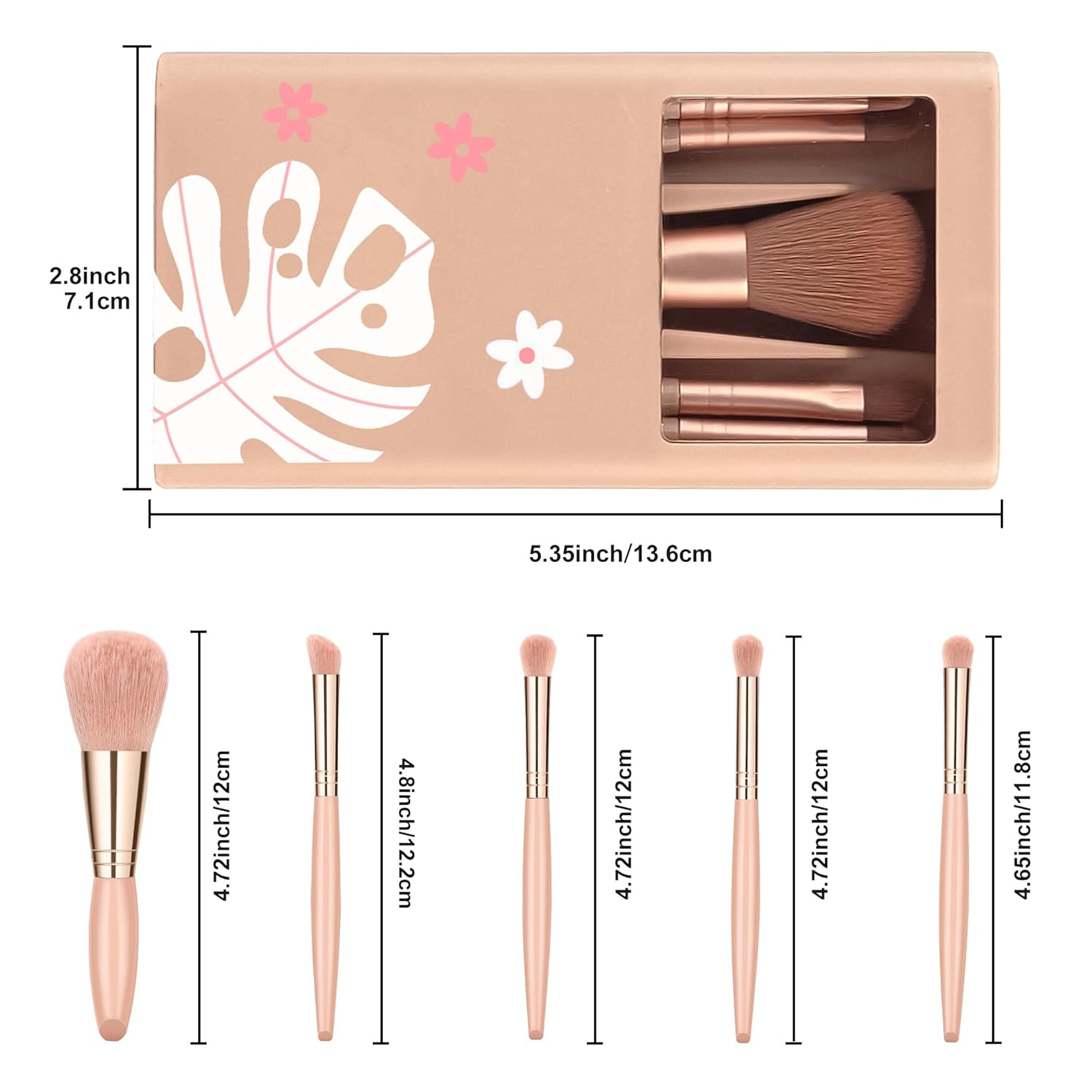 5pcs Portable Makeup Brush Set with Storage Box and Mirror for Travel - Image 2