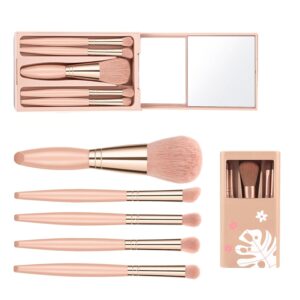 5pcs Portable Makeup Brush Set with Storage Box and Mirror for Travel