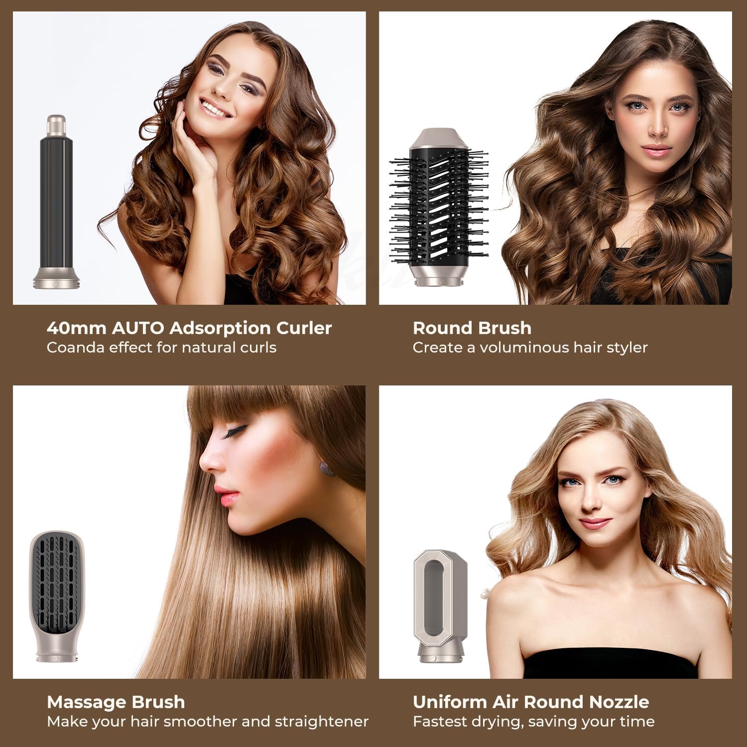6 in 1 Gold Multifunction Air Styler & Hair Dryer Brush - Image 6