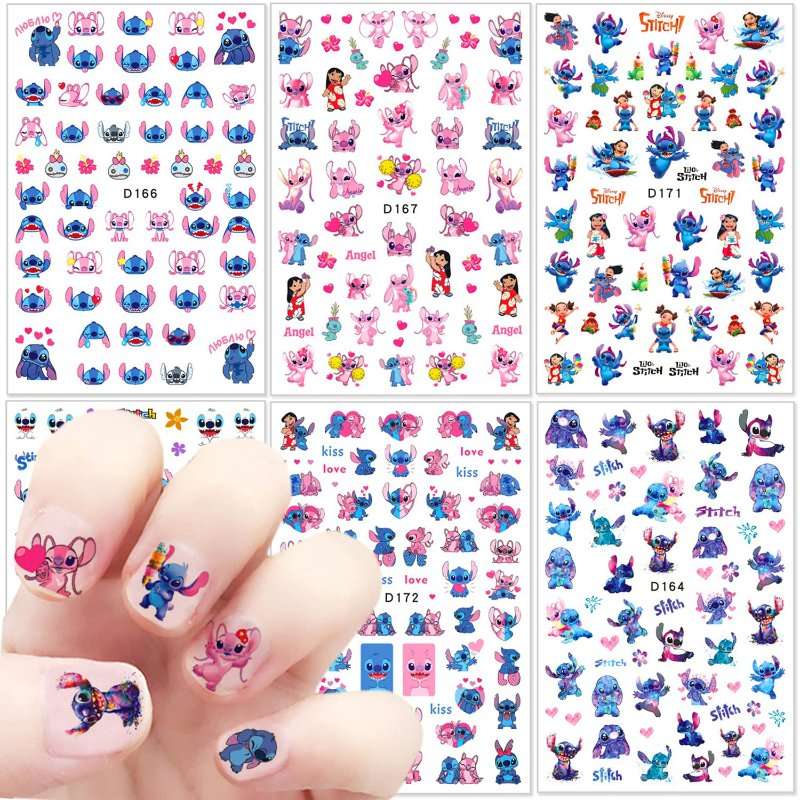 6 Sheets 3D Kawaii Cartoon Nail Art Stickers for Women and Girls