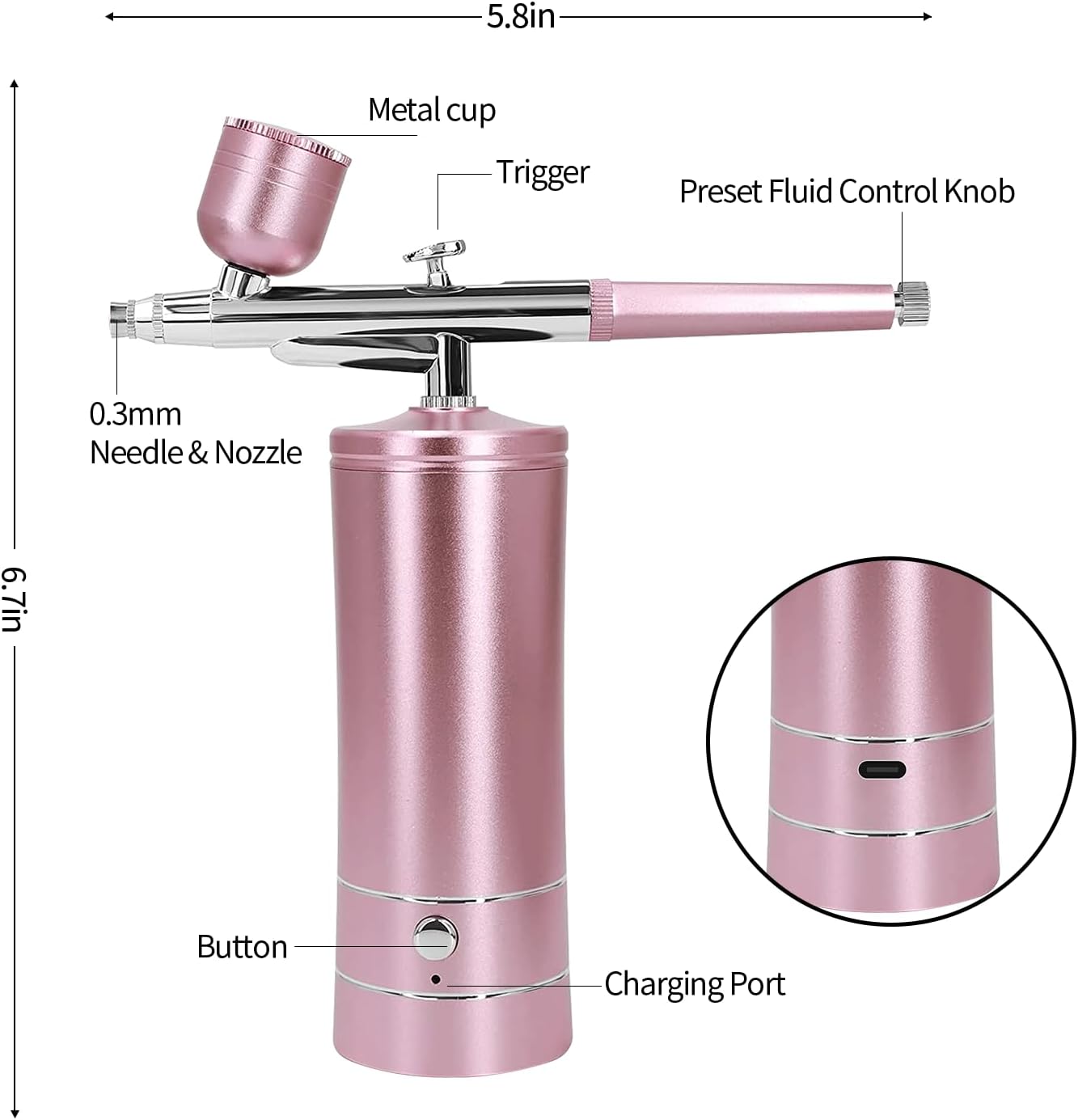 Wireless Airbrush Kit with Compressor for Nail Art, Makeup, Cake Decor (Pink) - Image 6