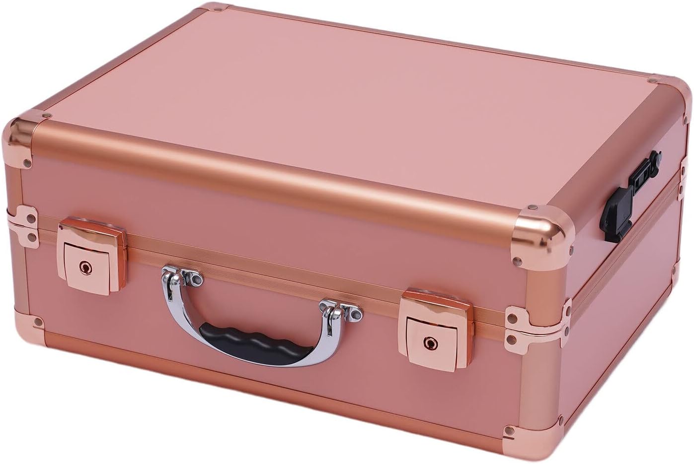 2-Layer Rose Gold Makeup Train Case with LED Lights and Mirror - Image 5