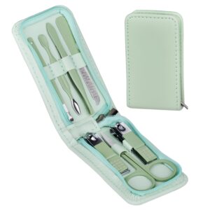 7-Piece Stainless Steel Manicure Set with Scissors, Tweezers, and Leather Case