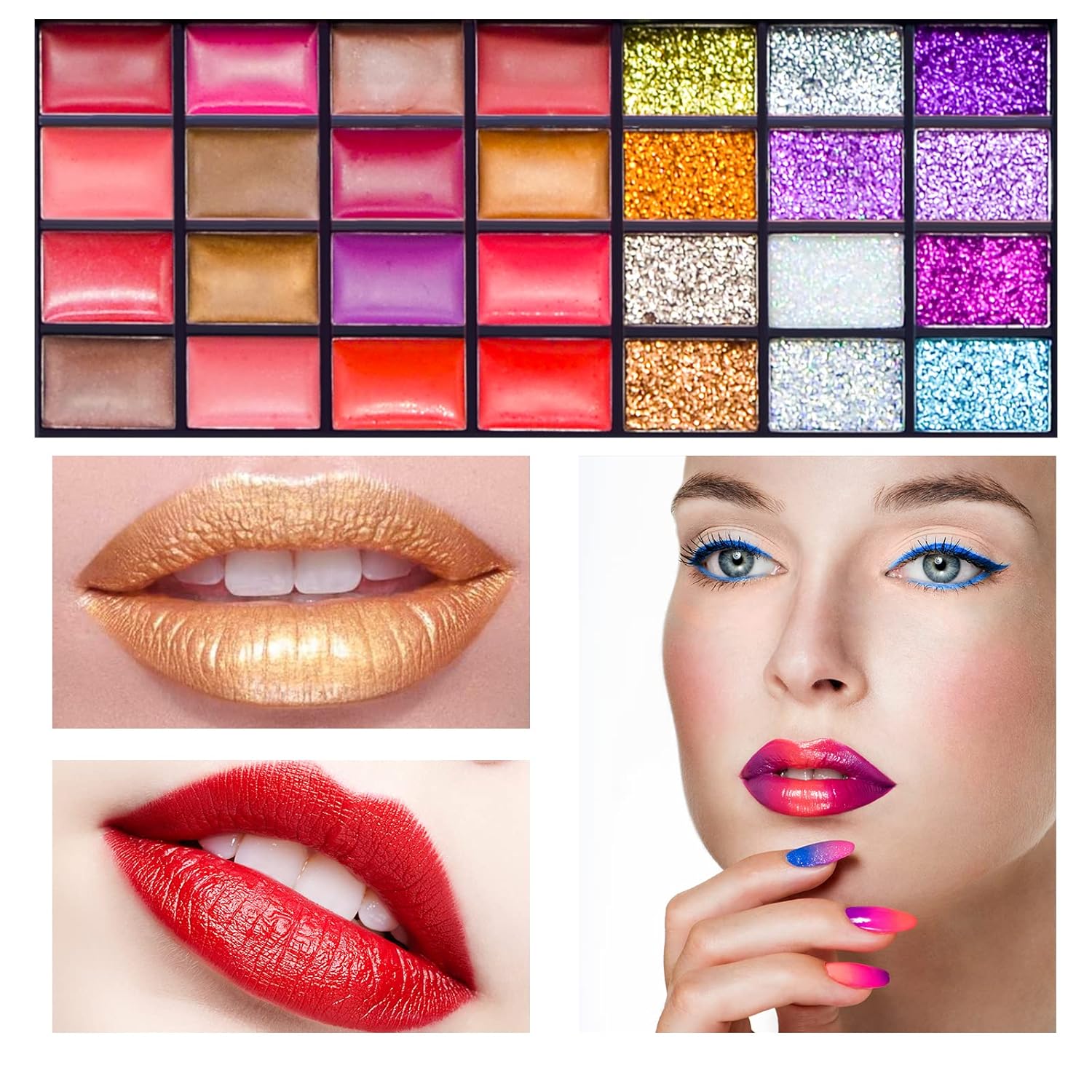 74-Color Makeup Kit: 36 Eyeshadows, 28 Lip Glosses, Blush, Contour, Brushes & Mirror - Image 5