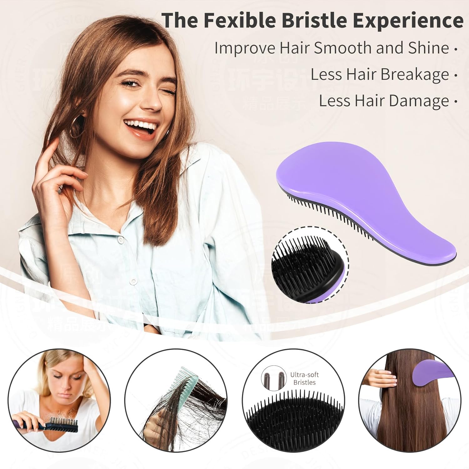 79STYLE 3pcs Detangler Brush Tangle Free Hair Brushes For Kids Knot Free No Pain Detangling Kids Hair Brush Combs For Curly Fine Hair (Size 7.4 Inch -Purple) - Image 3