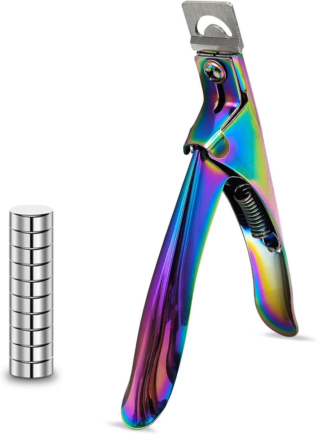 Adjustable Acrylic Nail Cutter with Magnet Sizer & Length Measurement (Rainbow)