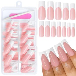 AddFavor 120pcs XL White French Tip Press-On Nails with Adhesive Tabs