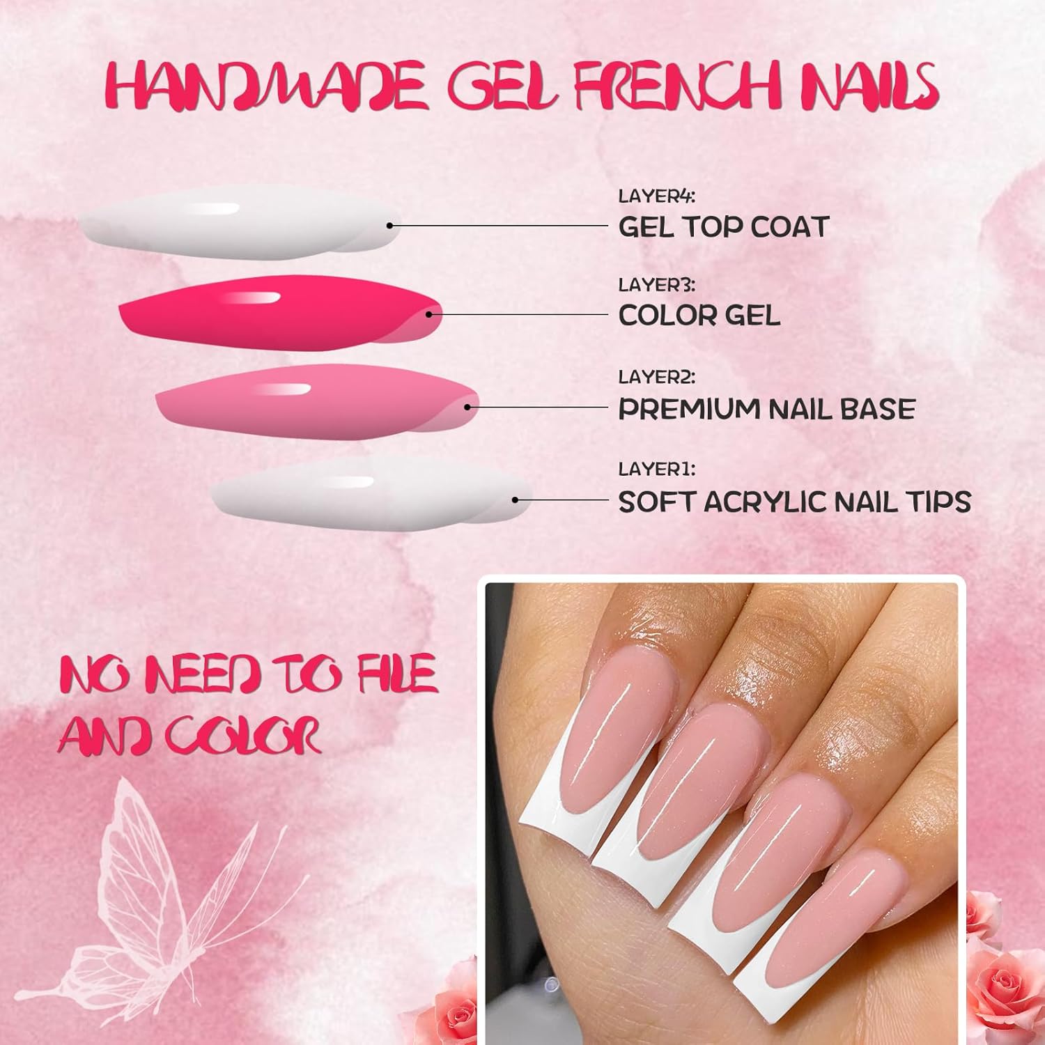 AddFavor 120pcs XL White French Tip Press-On Nails with Adhesive Tabs - Image 4