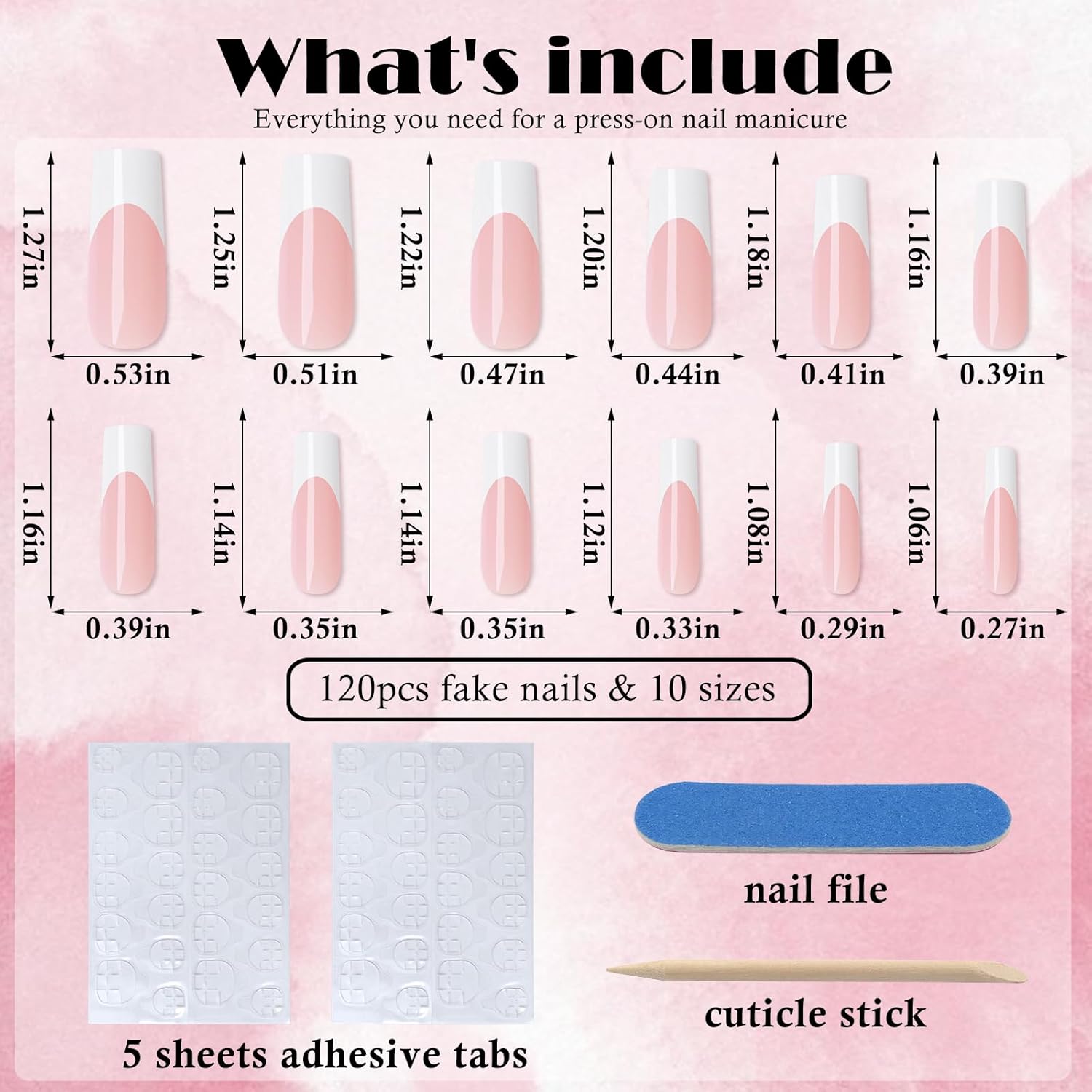 AddFavor 120pcs XL White French Tip Press-On Nails with Adhesive Tabs - Image 5