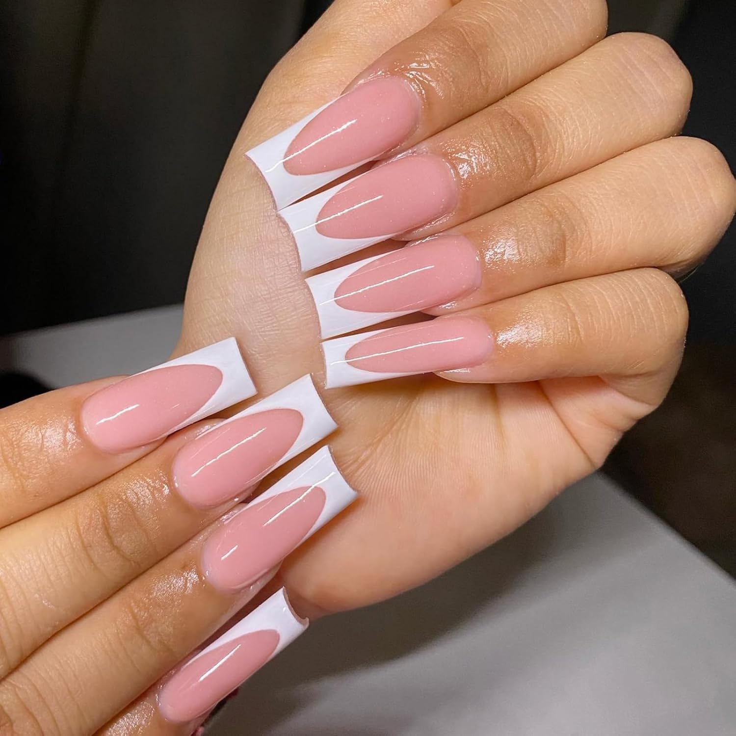 AddFavor 120pcs XL White French Tip Press-On Nails with Adhesive Tabs - Image 2