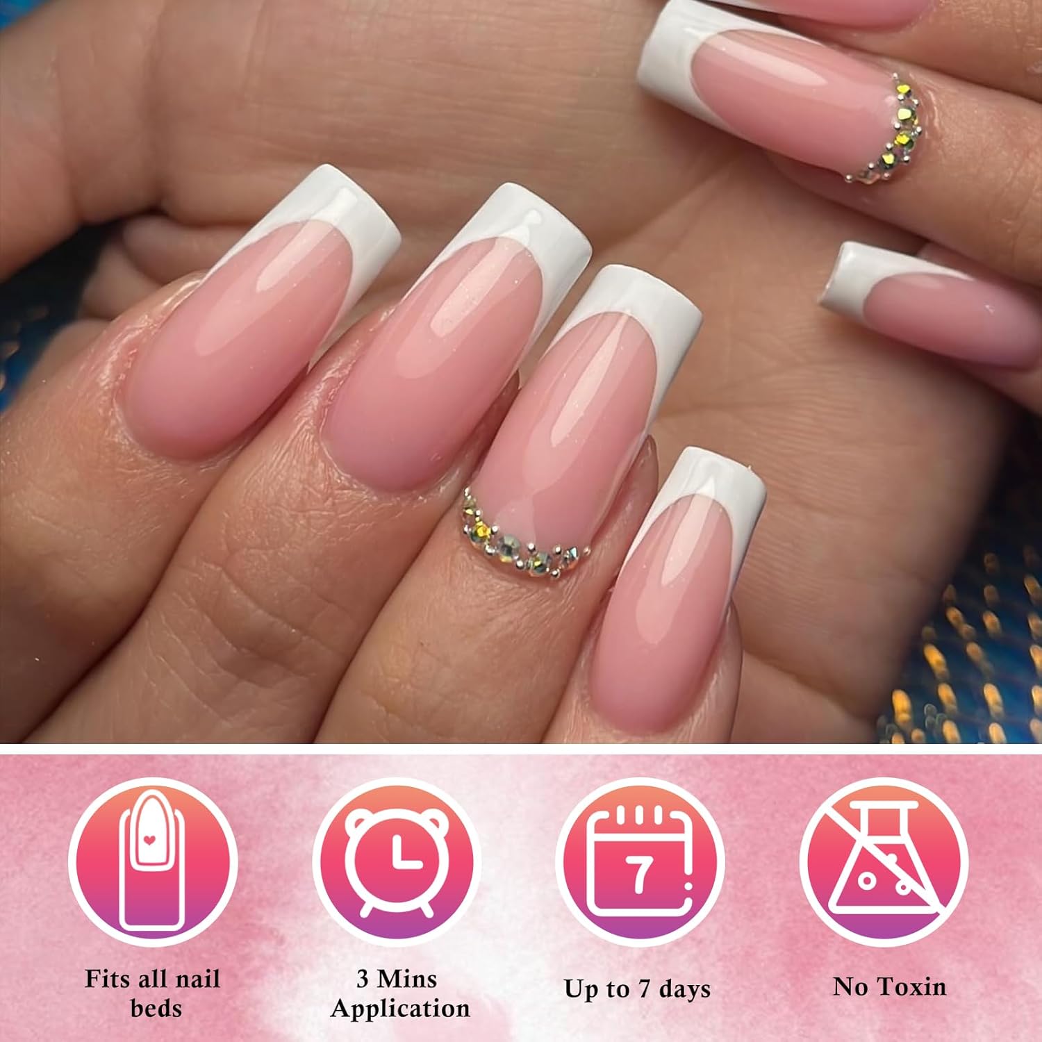 AddFavor 120pcs XL White French Tip Press-On Nails with Adhesive Tabs - Image 3