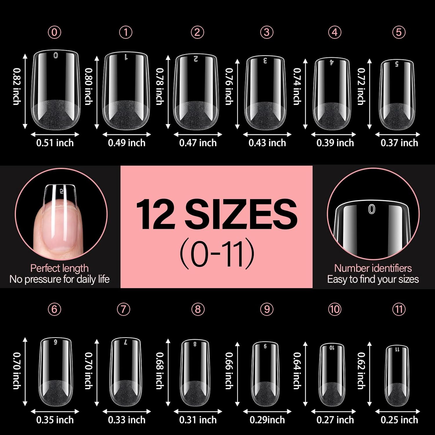 AILLSA Short Square Nail Tips Soft Gel Full Cover Clear Gelly Nail Tips Half Matte Acrylic Nail Tips Pre-Filed Fake Press on Nail Tips for Extension Home DIY Salon Manicure 216PCS 12 Sizes - Image 6