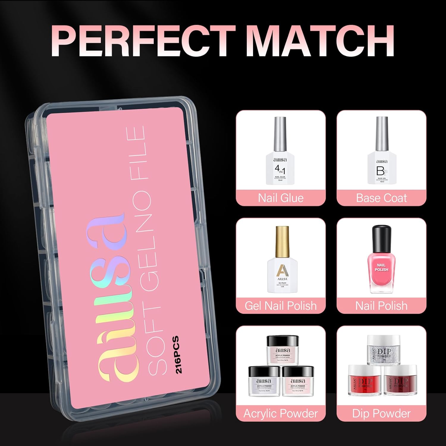 AILLSA Short Square Nail Tips Soft Gel Full Cover Clear Gelly Nail Tips Half Matte Acrylic Nail Tips Pre-Filed Fake Press on Nail Tips for Extension Home DIY Salon Manicure 216PCS 12 Sizes - Image 7