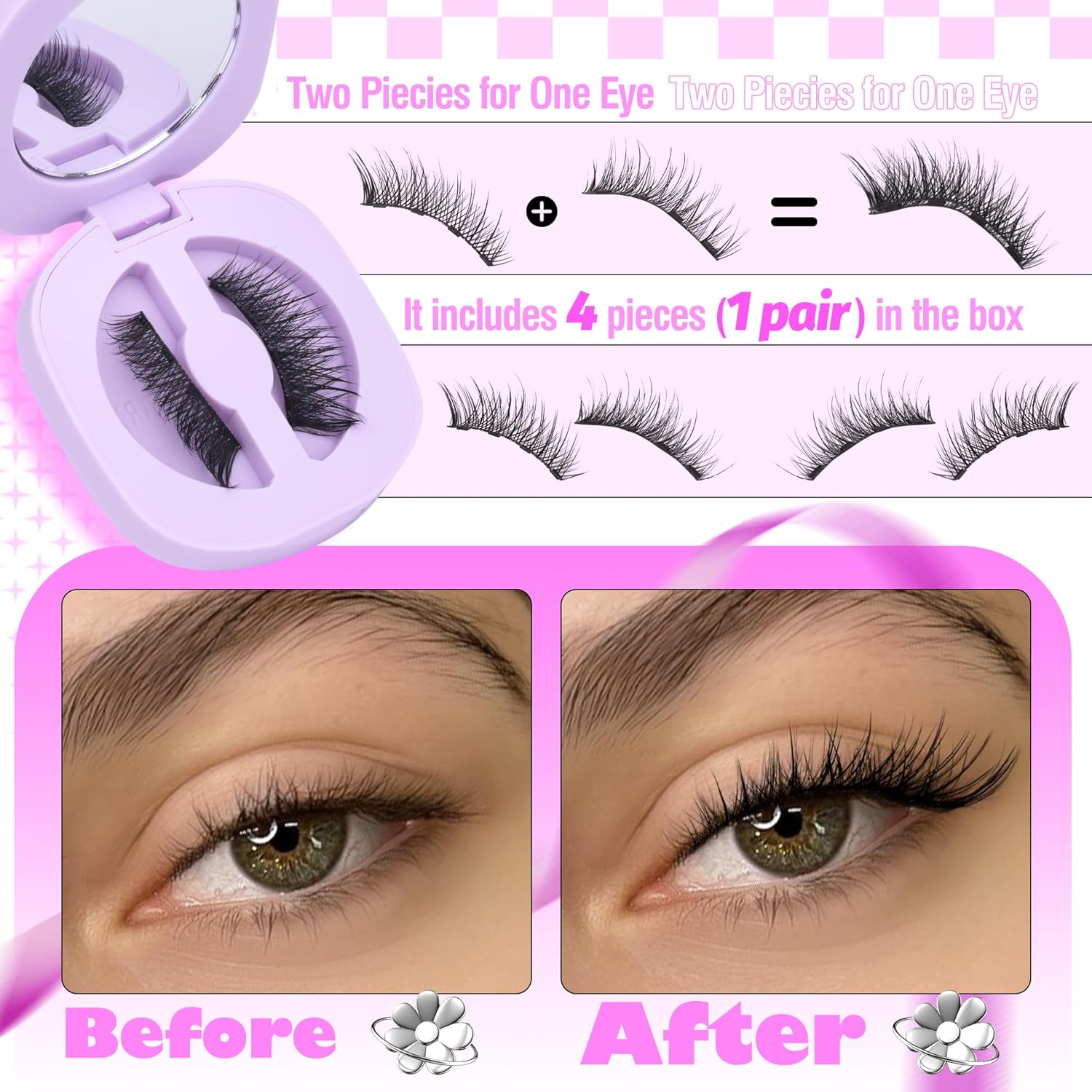 ALICE Magnetic Eyelashes without Eyeliner Natural Magnetic Lashes Kit with Magnetic Lash Applicator Wispy Fluffy Reusable Magnetic Eyelashes Kit No Glue Needed - Image 5
