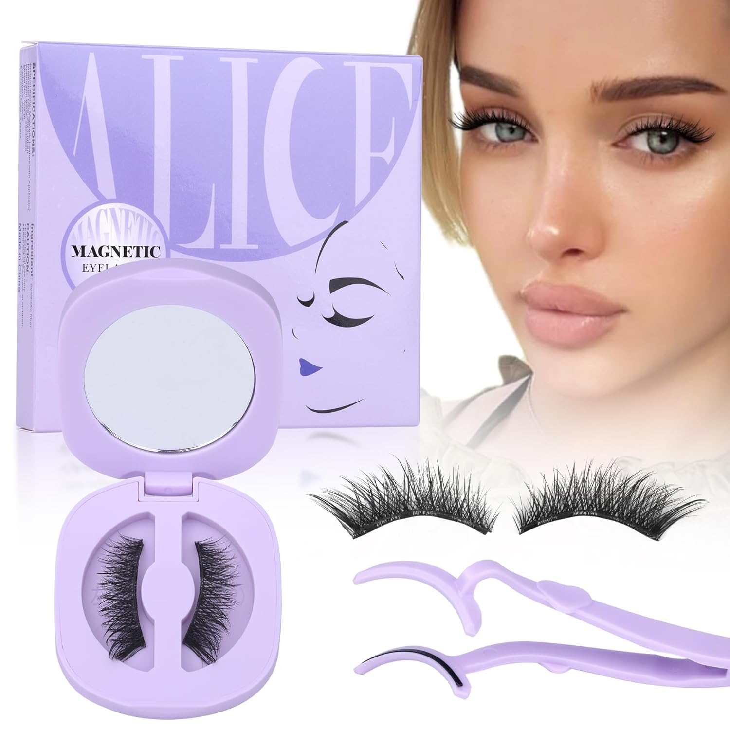 ALICE Magnetic Eyelashes without Eyeliner Natural Magnetic Lashes Kit with Magnetic Lash Applicator Wispy Fluffy Reusable Magnetic Eyelashes Kit No Glue Needed - Image 2