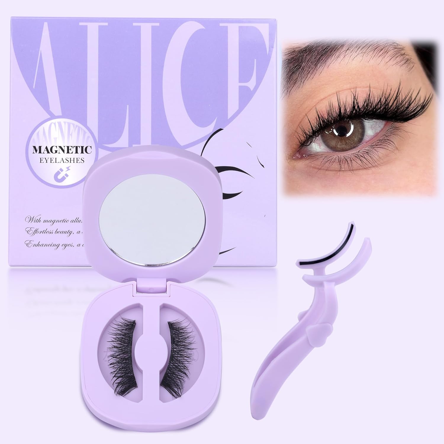ALICE Magnetic Eyelashes without Eyeliner Natural Magnetic Lashes Kit with Magnetic Lash Applicator Wispy Fluffy Reusable Magnetic Eyelashes Kit No Glue Needed - Image 7