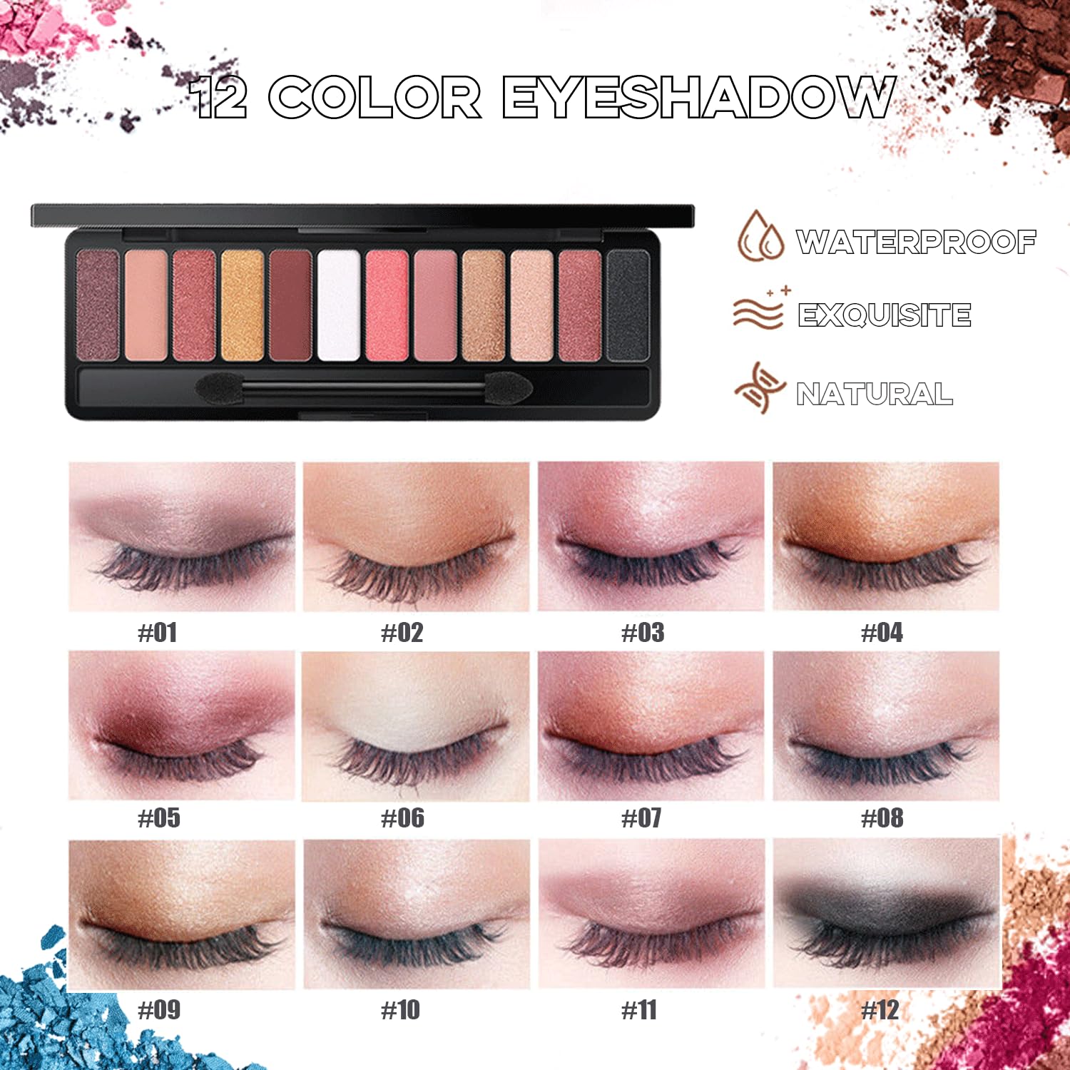 All-in-One Makeup Kit with 12 Eyeshadows, Mascara, Eyeliner, Brushes & Bag - Image 2