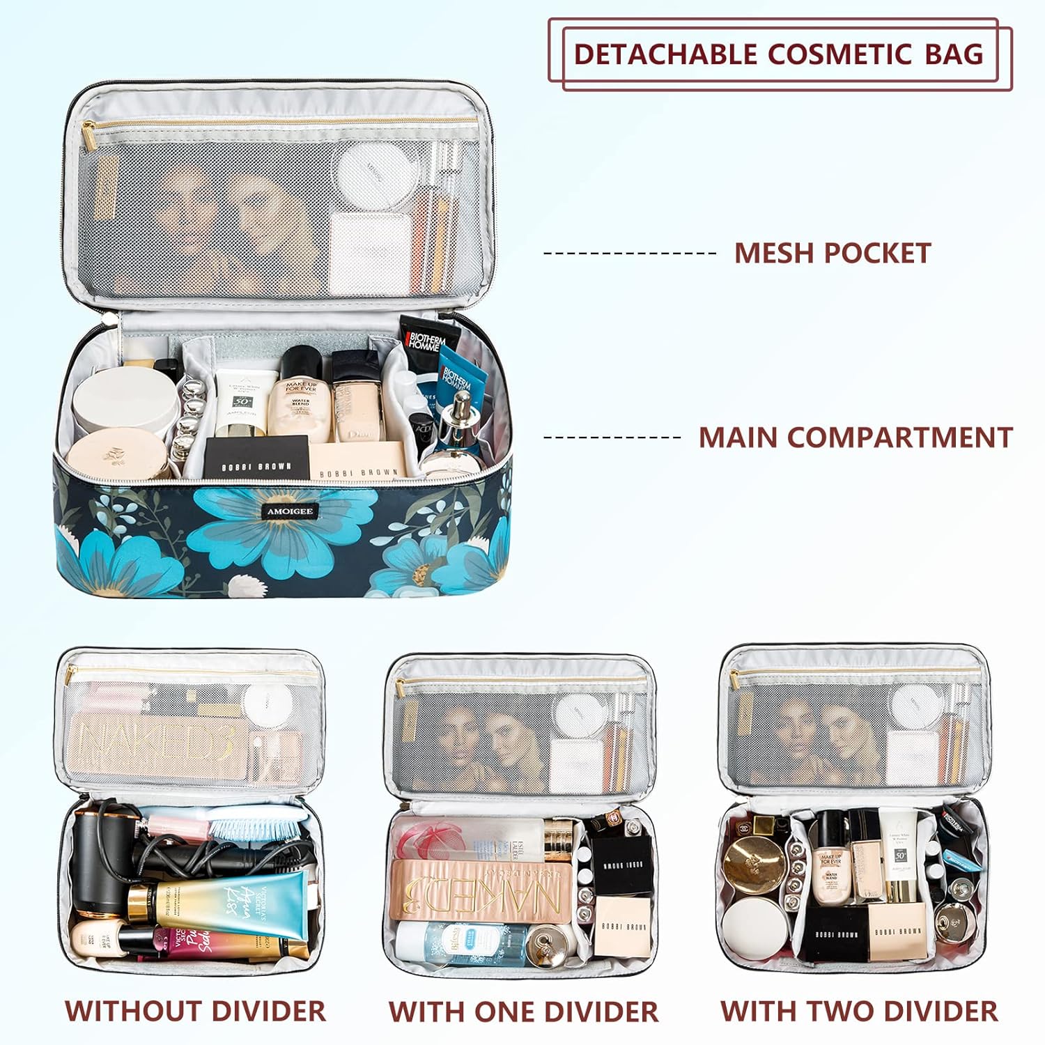 AMOIGEE Double Layer Makeup Train Case - Organizer for Brushes, Palettes, and Cosmetics - Image 3