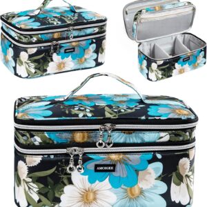 AMOIGEE Double Layer Makeup Train Case - Organizer for Brushes, Palettes, and Cosmetics