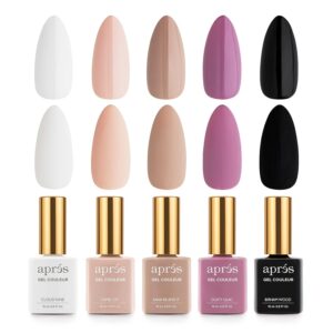 Apres 2024 Gel Nail Polish Set, 5 Bright Nude Pastels + Brush-X