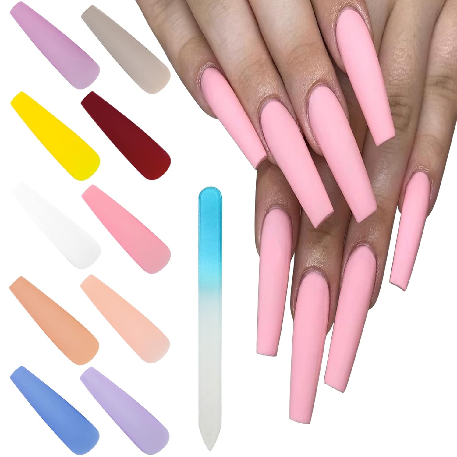 Artquee XXL Press On Nails 240pcs, 10 Colors, Extra Long Ballerina Matte Tips