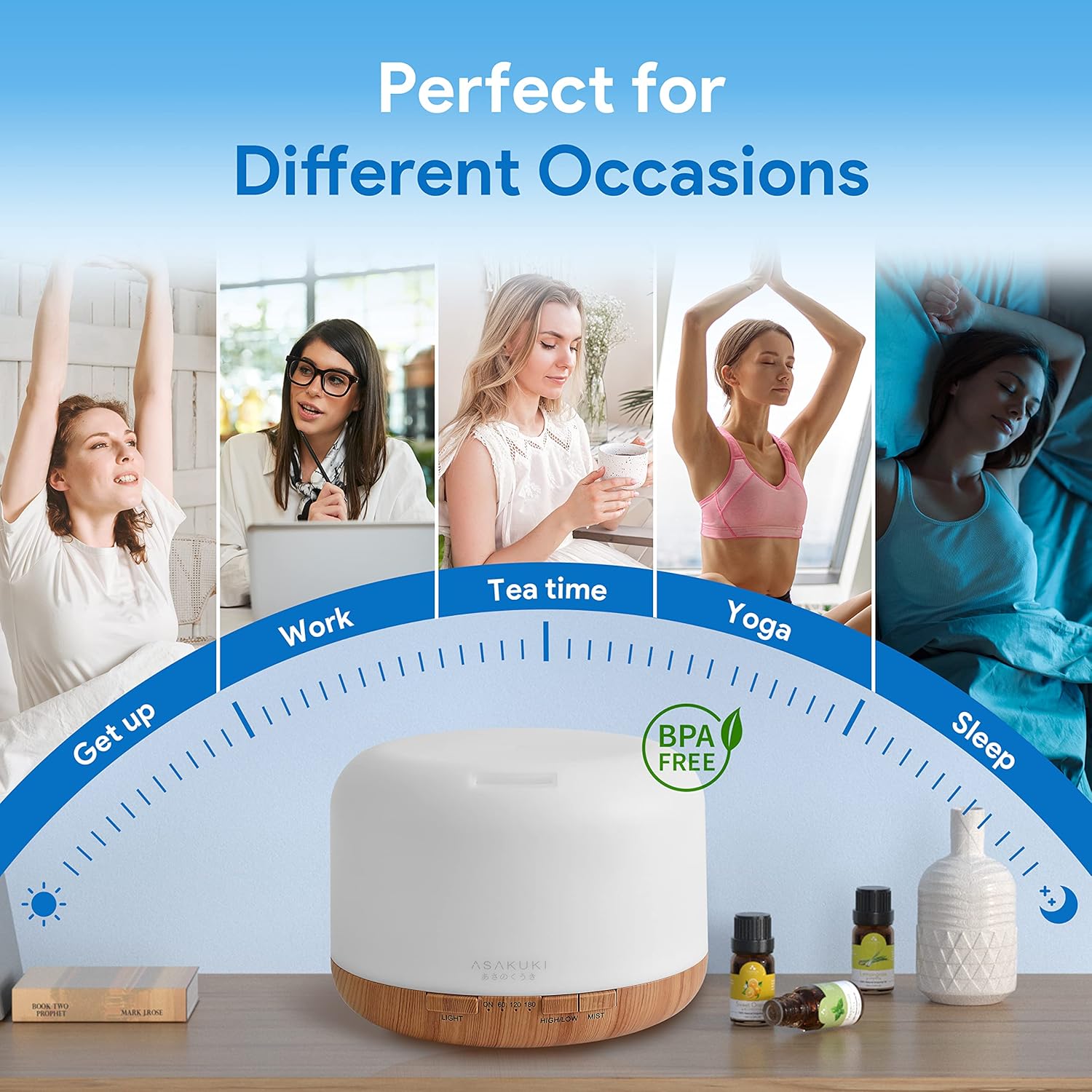 ASAKUKI 500ml Premium, Essential Oil Diffuser with Remote Control, 5 in 1 Ultrasonic Aromatherapy Fragrant Oil Humidifier Vaporizer, Timer and Auto-Off Safety Switch Brown - Image 6