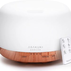 ASAKUKI 500ml Premium, Essential Oil Diffuser with Remote Control, 5 in 1 Ultrasonic Aromatherapy Fragrant Oil Humidifier Vaporizer, Timer and Auto-Off Safety Switch Brown