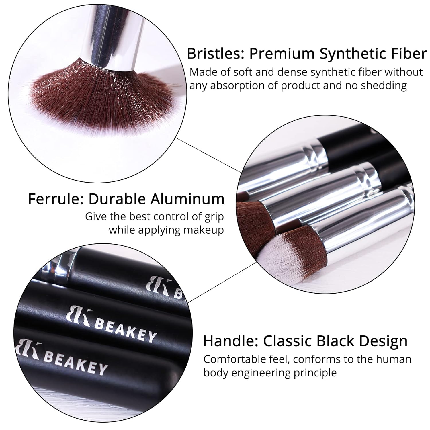 BEAKEY Professional Makeup Brush Set with 2 Blending Sponges for Face and Eyes - Image 5