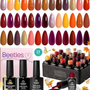 Beetles 23 Piece Fall Gel Nail Polish Kit - 20 Vibrant Colors, Base & Top Coat Set