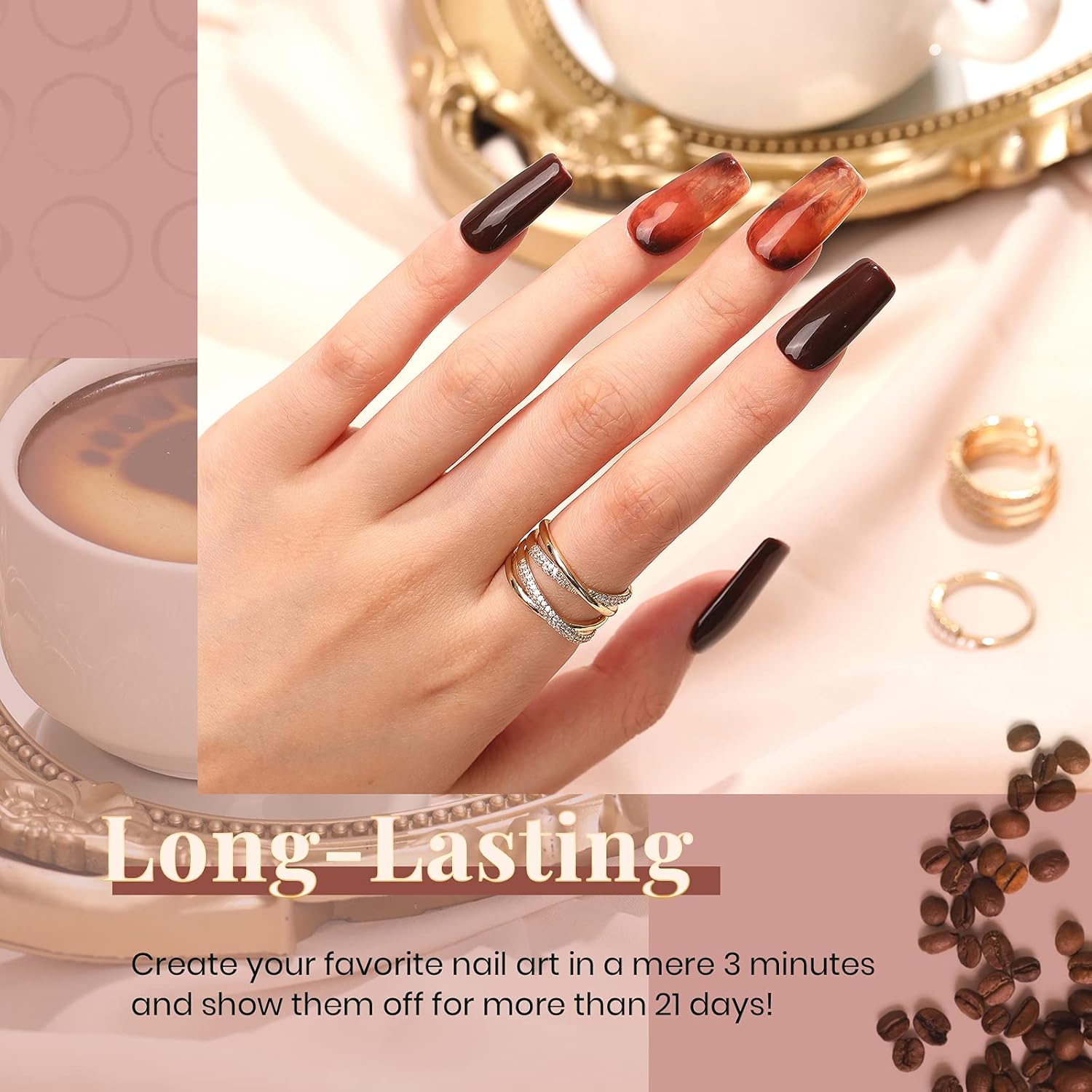 Beetles Fall Gel Nail Polish Set Brown Beige Mauve Pink Nude White Neutral 6 Colors Coffee Cafe Collection Gel Nail Polish Kit for Nail Art Manicure Soak Off Uv LED Nail Lamp Gel Gifts Set - Image 4