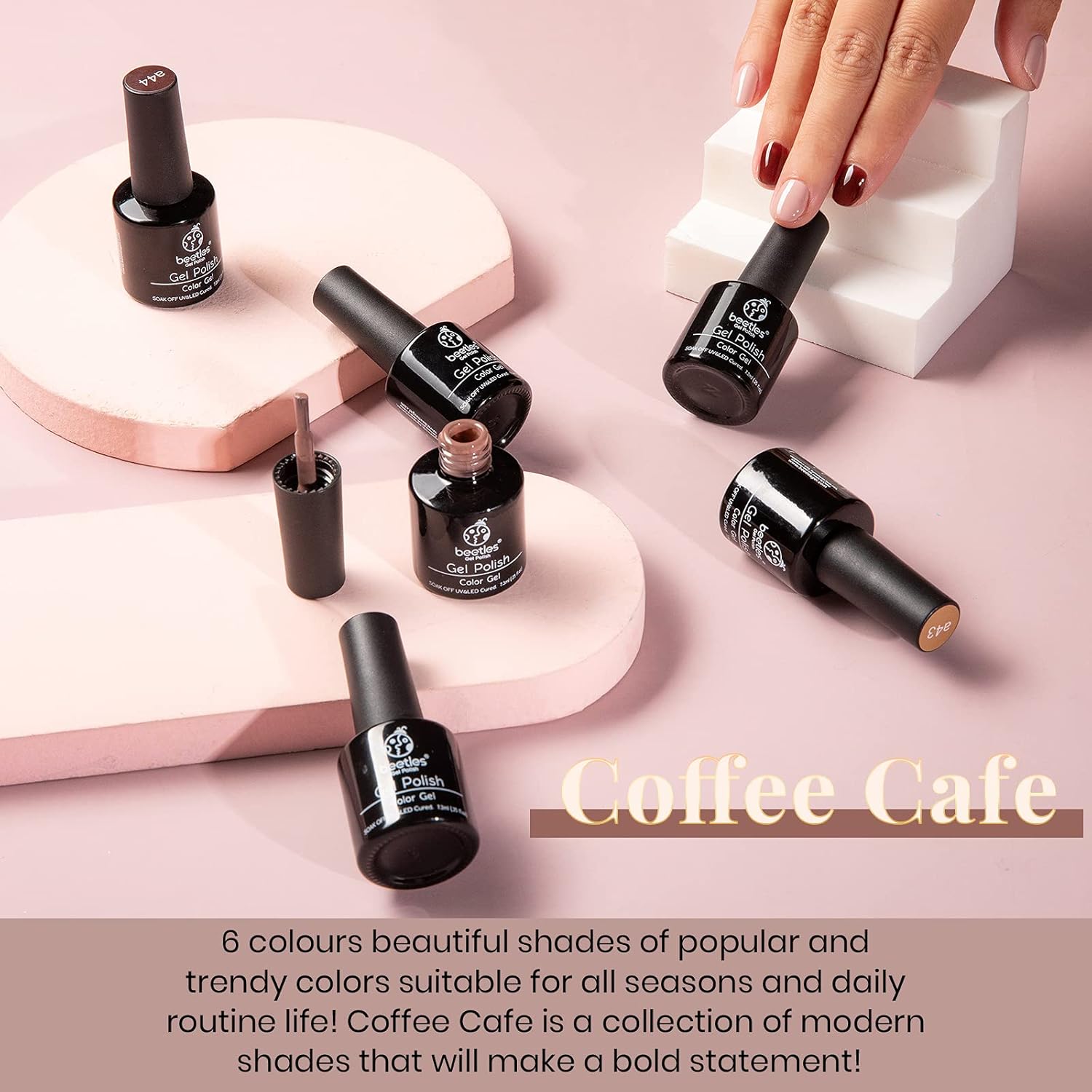 Beetles Fall Gel Nail Polish Set Brown Beige Mauve Pink Nude White Neutral 6 Colors Coffee Cafe Collection Gel Nail Polish Kit for Nail Art Manicure Soak Off Uv LED Nail Lamp Gel Gifts Set - Image 2