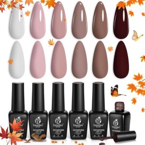 Beetles Fall Gel Nail Polish Set Brown Beige Mauve Pink Nude White Neutral 6 Colors Coffee Cafe Collection Gel Nail Polish Kit for Nail Art Manicure Soak Off Uv LED Nail Lamp Gel Gifts Set