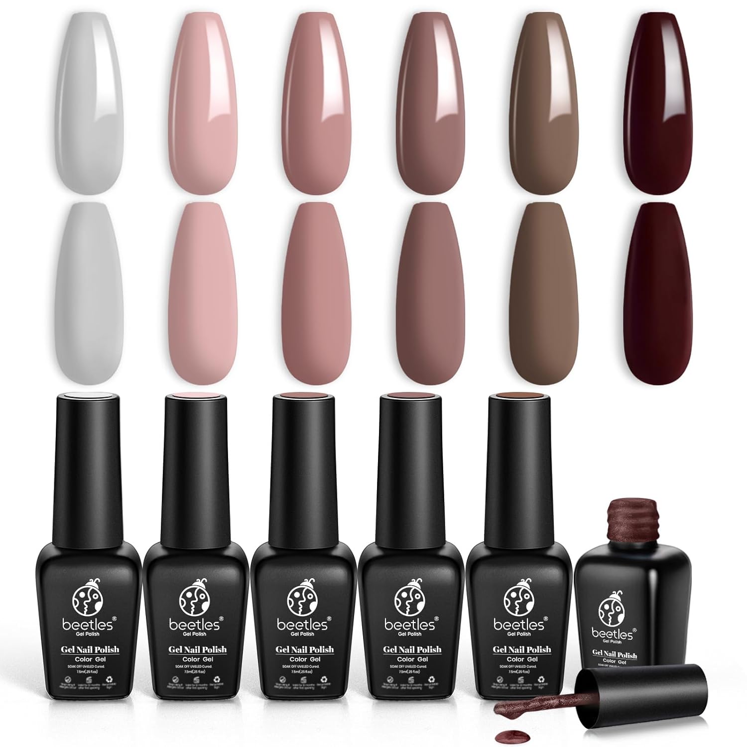 Beetles Fall Gel Nail Polish Set Brown Beige Mauve Pink Nude White Neutral 6 Colors Coffee Cafe Collection Gel Nail Polish Kit for Nail Art Manicure Soak Off Uv LED Nail Lamp Gel Gifts Set - Image 8
