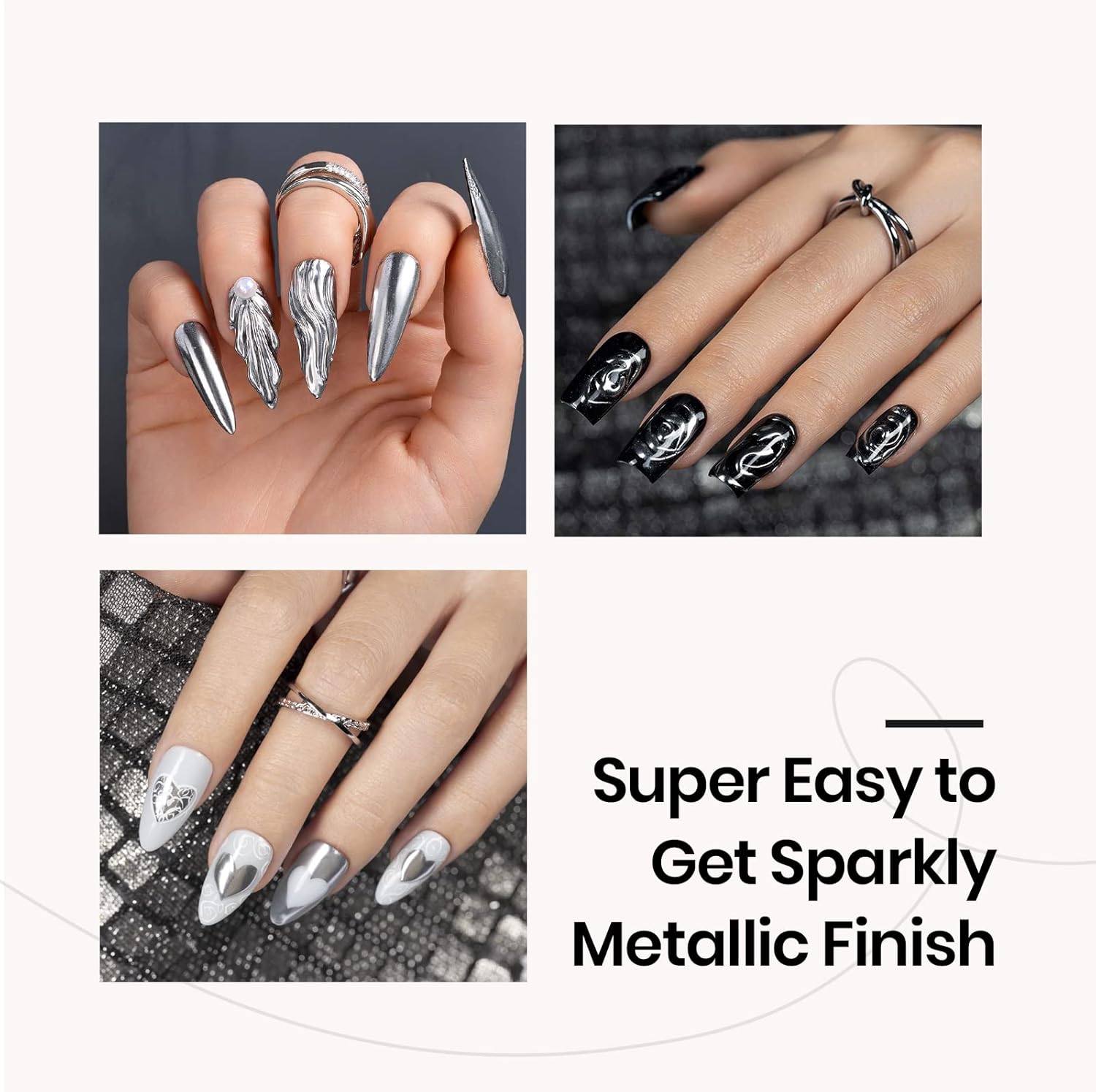 beetles Gel Polish Sliver Chrome Nail Powder, Mirror Metallic Effect Premium Salon Nail Glitter Manicure Pigments for Nail Art Design, 0.04oz/1g - Image 5
