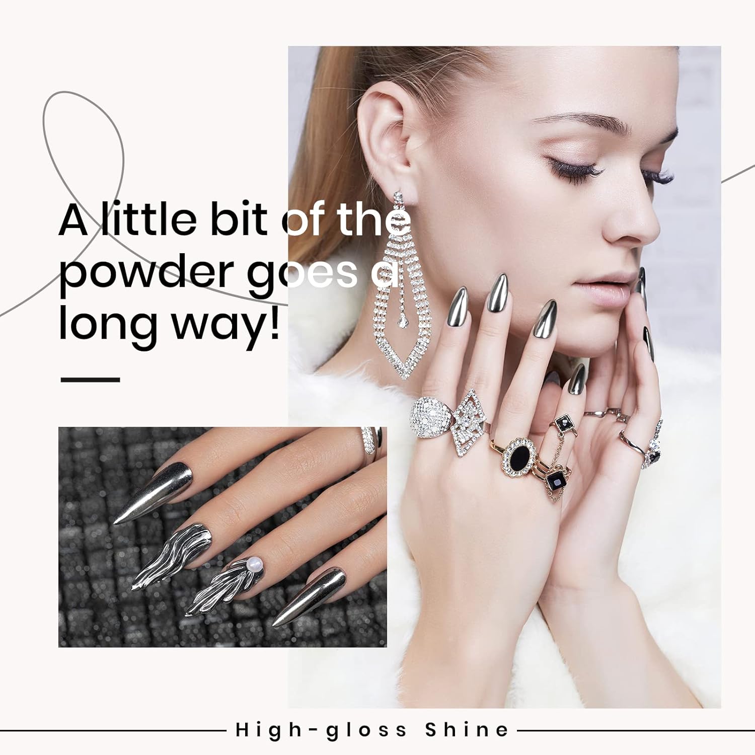 beetles Gel Polish Sliver Chrome Nail Powder, Mirror Metallic Effect Premium Salon Nail Glitter Manicure Pigments for Nail Art Design, 0.04oz/1g - Image 3
