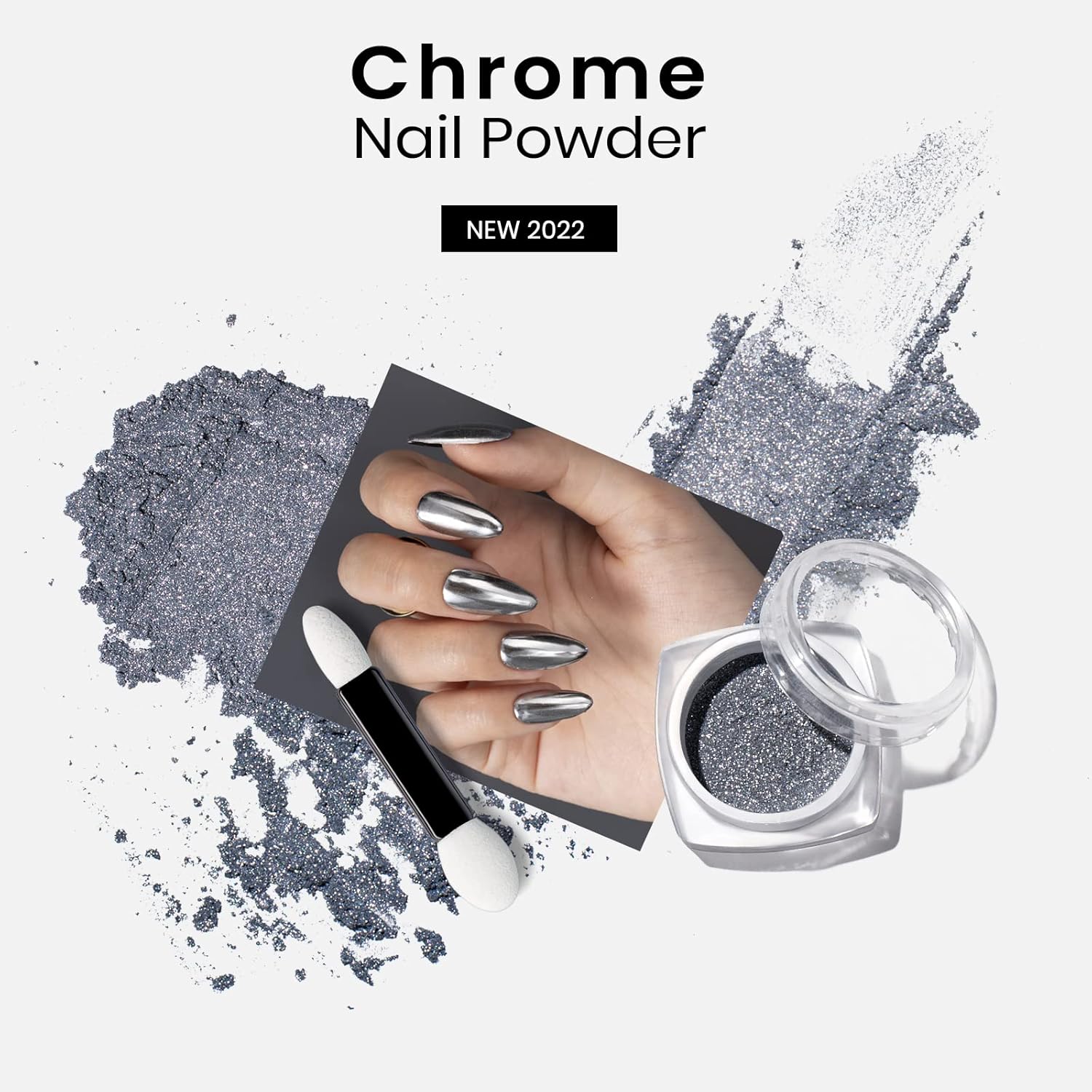 beetles Gel Polish Sliver Chrome Nail Powder, Mirror Metallic Effect Premium Salon Nail Glitter Manicure Pigments for Nail Art Design, 0.04oz/1g - Image 2