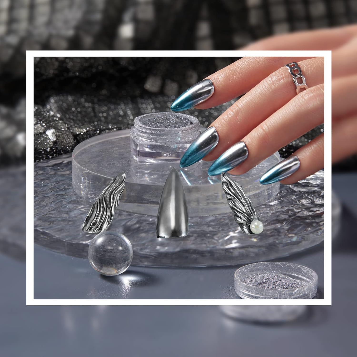 beetles Gel Polish Sliver Chrome Nail Powder, Mirror Metallic Effect Premium Salon Nail Glitter Manicure Pigments for Nail Art Design, 0.04oz/1g - Image 7
