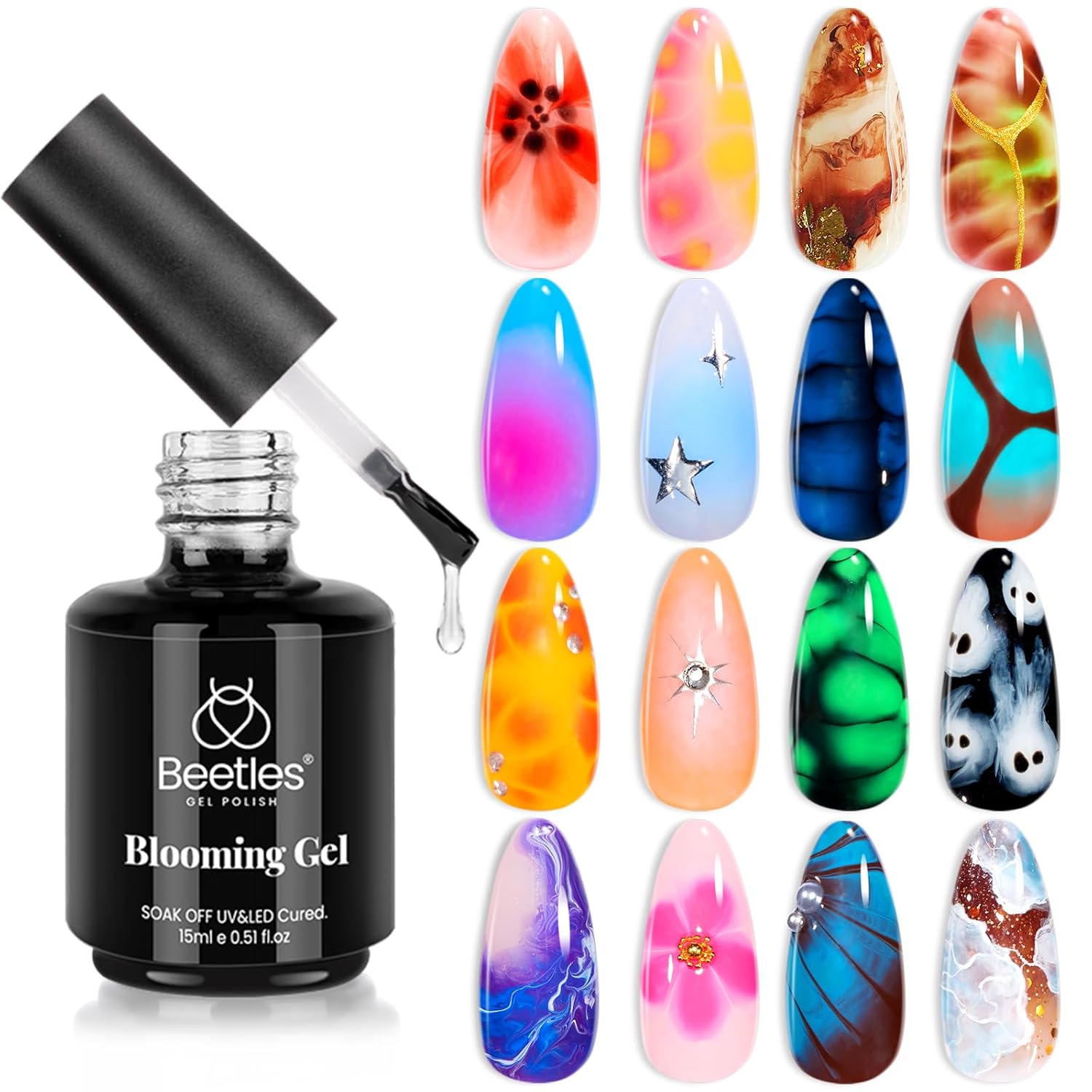 Beetles 15ml Blooming Gel - Clear UV LED Nail Art Polish for Floral Designs