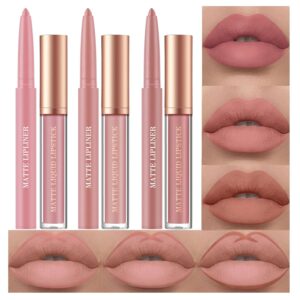 BestLand 6Pcs Waterproof Matte Lipstick & Liner Set E - Non-Stick, Nude Shades
