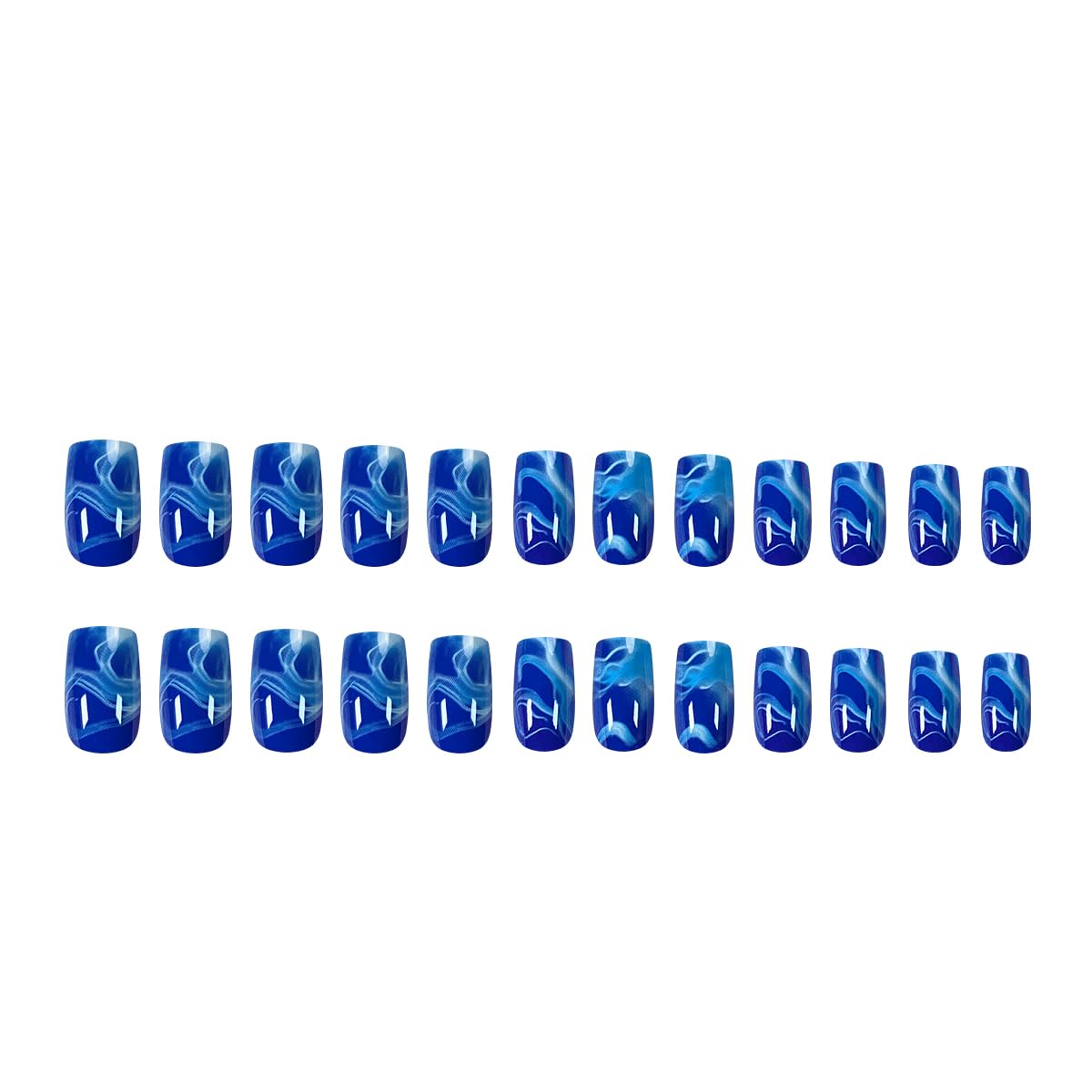 Blue Gradient Medium Length Press-On Square Nails with Designs - Reusable Summer Style - Image 3
